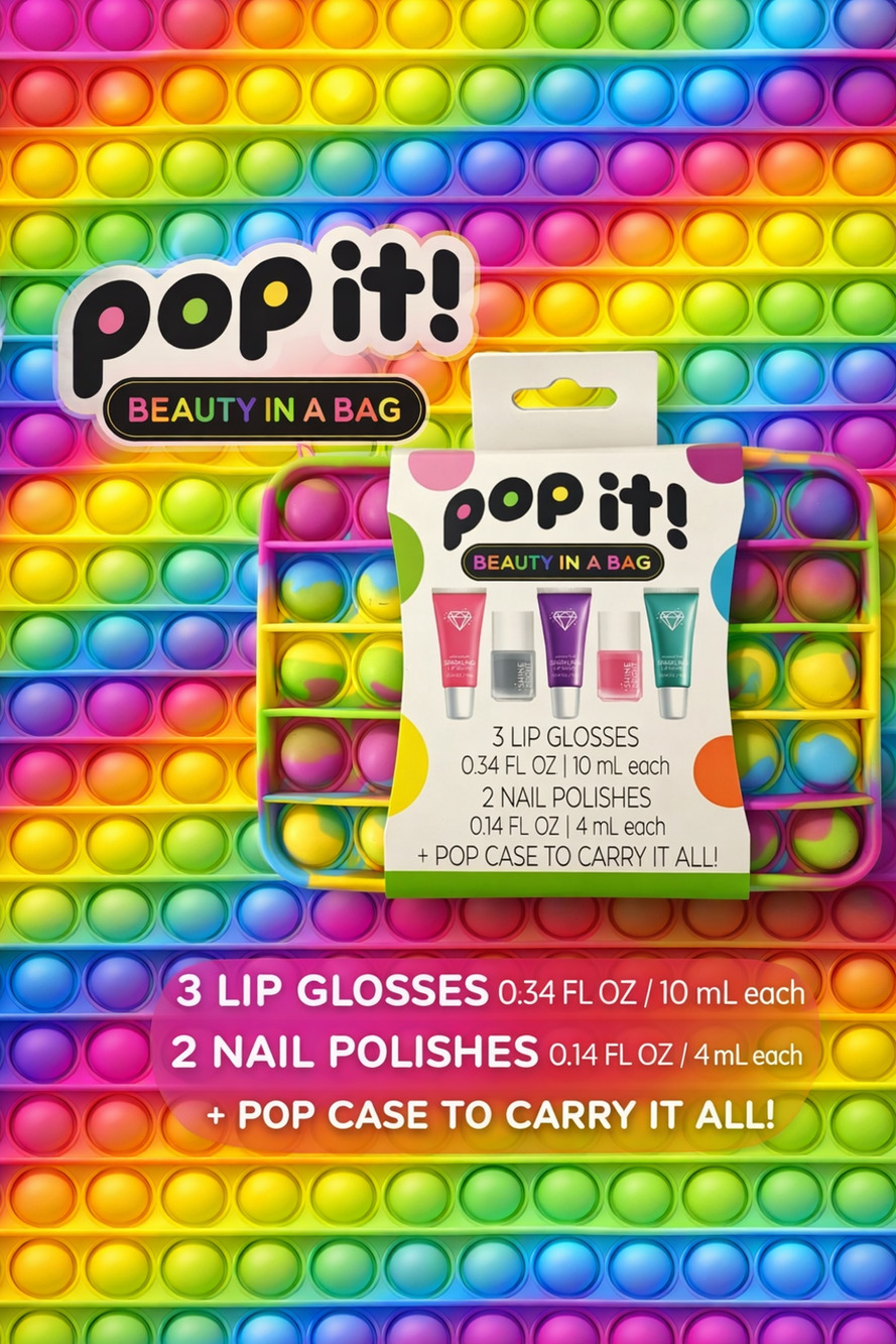 Pop It! Beauty In A Bag Glitter Nail Polish Set Lip Gloss Set New